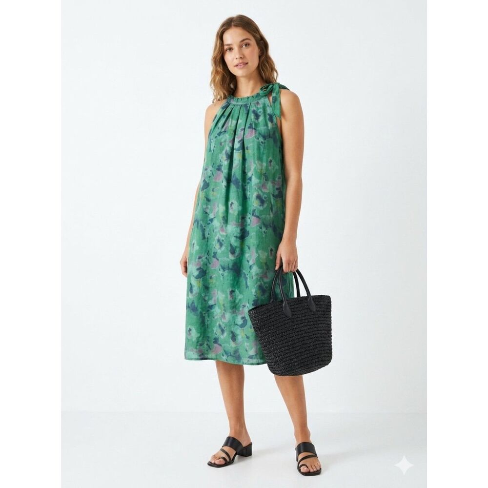 Bellambia Italy 100% Linen Sleeveless Green Print Mini Dress M